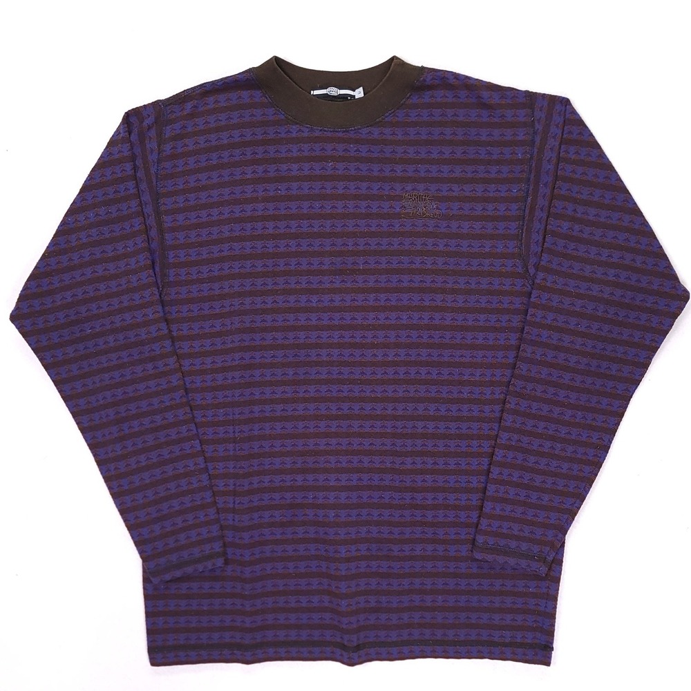 Marithe Francois Girbaud Mens Large Purple Brown Striped Geometric Knit Shirt L